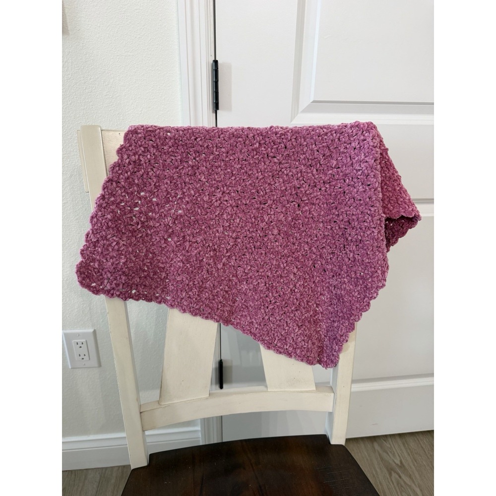 Vintage Handmade Crochet Baby Blanket Pink/ Purple 25×19
